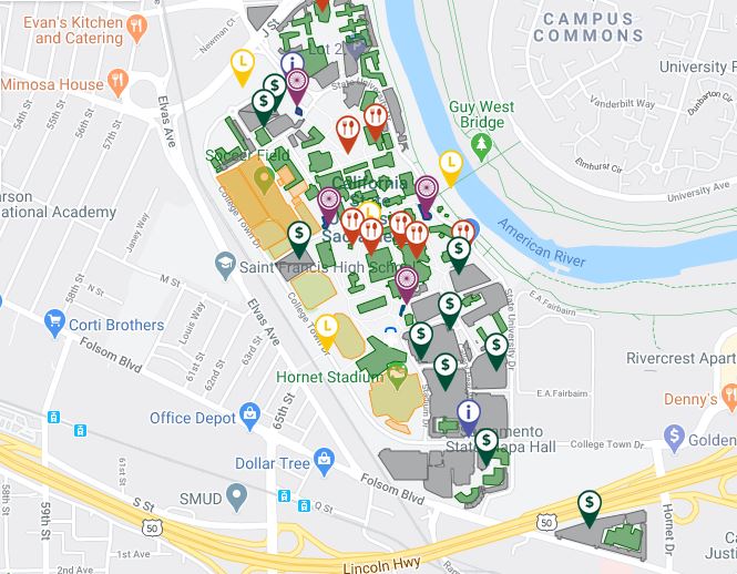 eine Karte der Campusstandorte in der Stadt.