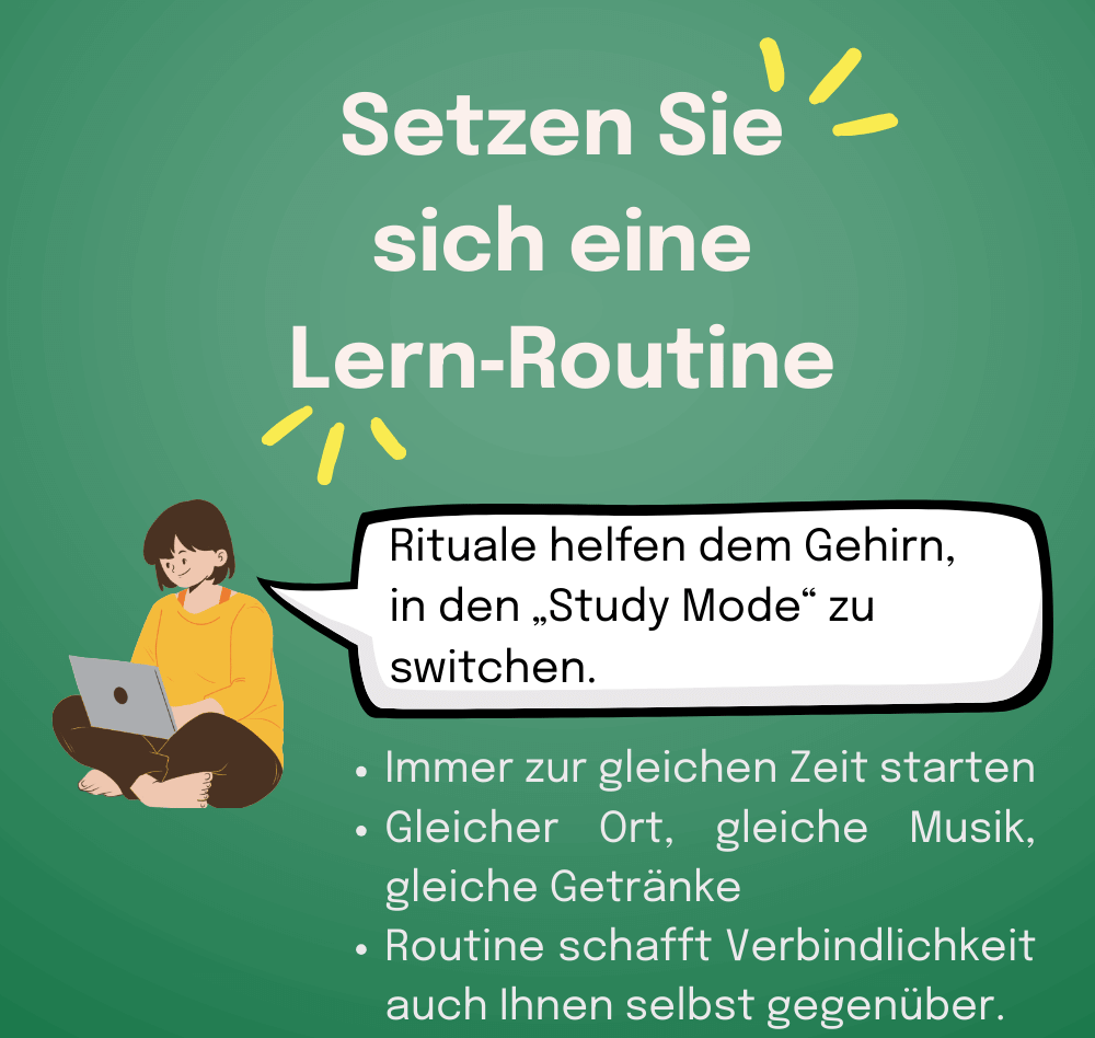 Infografik mit der Überschrift 'Setzen Sie sich eine Lern-Routine