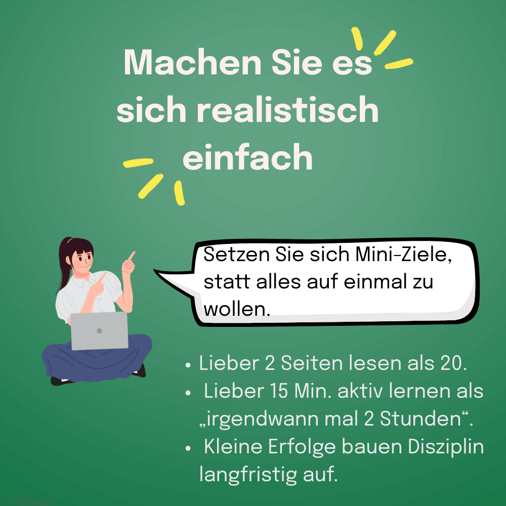 Infografik mit der Überschrift 'Machen Sie es sich realistisch einfach