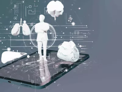 Holografische Projektionsanzeige mit komplexen mathematischen Ausdrücken und Softwarekomponenten. Eine Darstellung von fortgeschrittener digitaler Technologie und künstlicher Intelligenz.