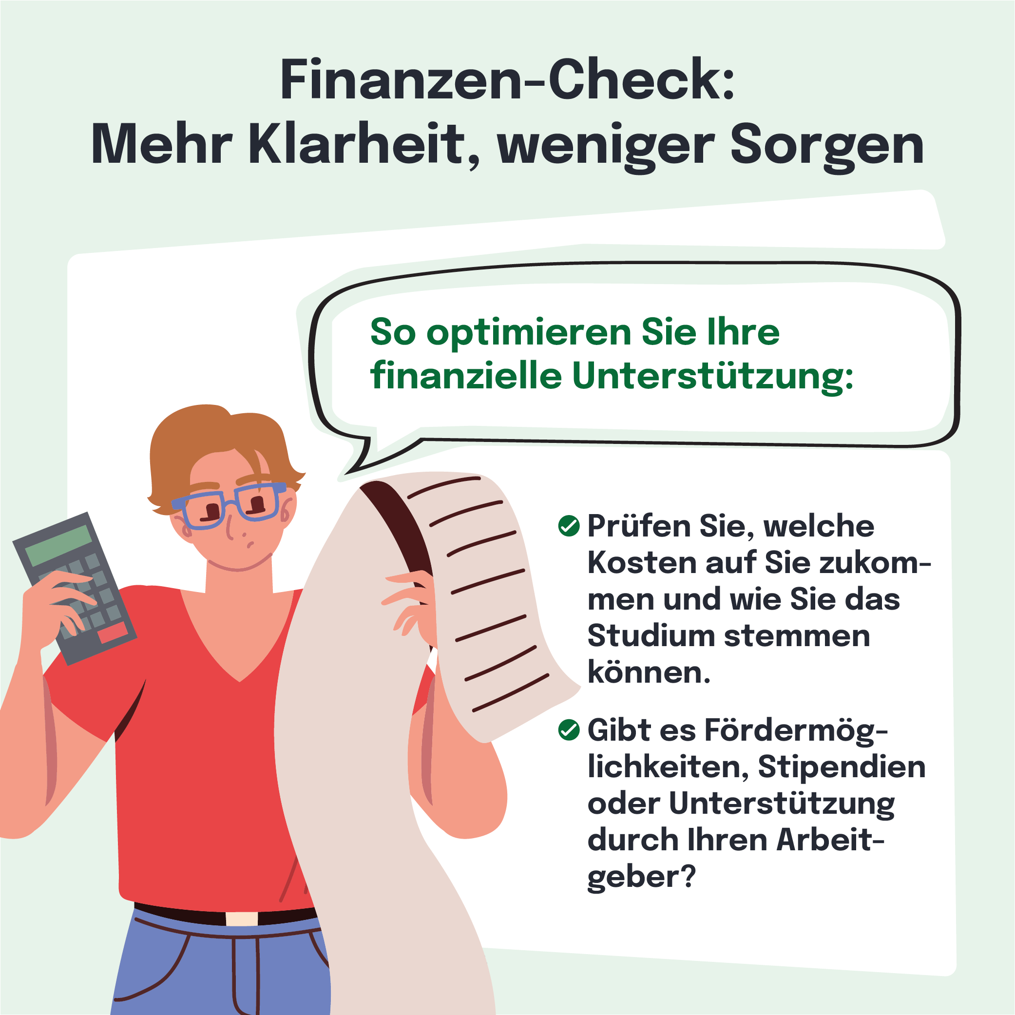 Dieses Bild zeigt einen Mann, der nachdenklich auf einen Taschenrechner schaut. Der Titel lautet 